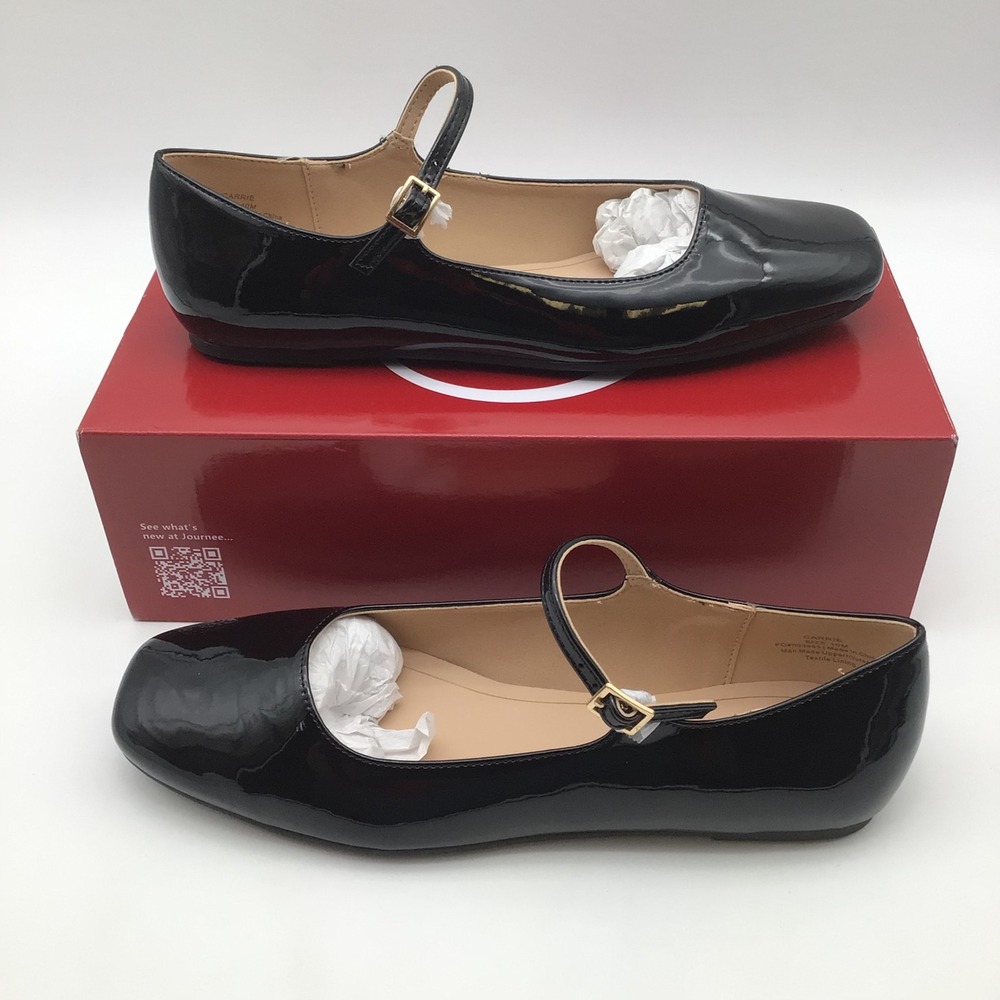 Journee Carrie Black Patent Mary Jane Square Toe Flats Womens Size 10 M NEW